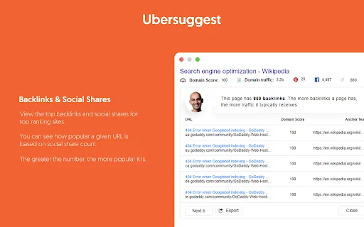 ดาวน์โหลด Ubersuggest ส่วนขยาย SEO ยอดนิยม – ค้นหาคีย์เวิร์ดฟรี - Screenshot 1