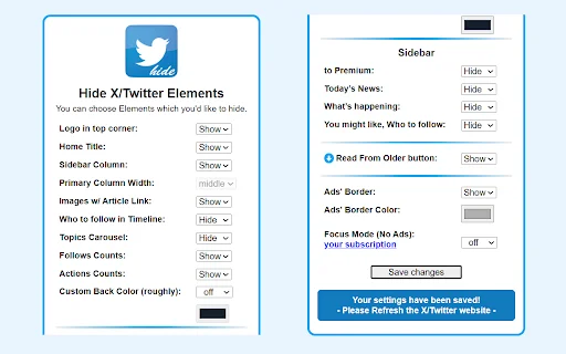 Hide X Twitter Elements – ส่วนขยายจัดการหน้าจอ X ให้สะอาดตา - Screenshot 2