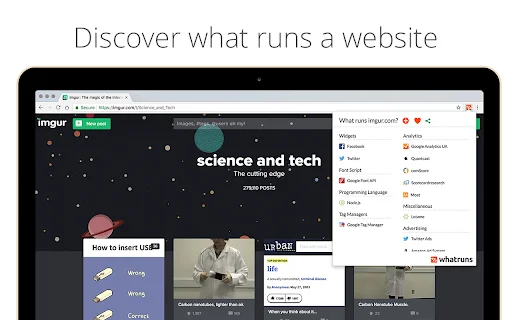 WhatRuns ดาวน์โหลดฟรี – ตรวจสอบเทคโนโลยีเว็บไซต์และเครื่องมือที่ใช้ได้ง่าย - Screenshot 1
