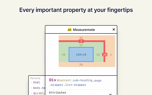 Measuremate: ส่วนขยายวัดระยะพิกเซลและตรวจสอบ CSS สำหรับนักพัฒนาเว็บ - Screenshot 3