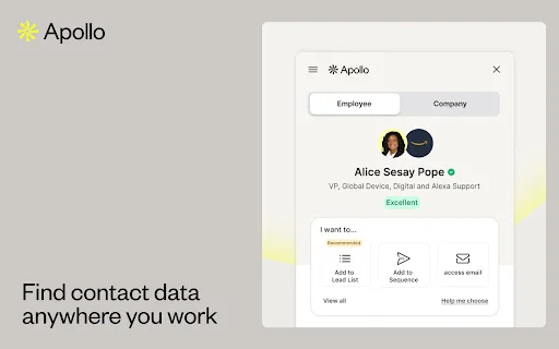 ดาวน์โหลด Apollo.io Chrome Extension – ค้นหาอีเมลและเบอร์โทร B2B ฟรี - Screenshot 1