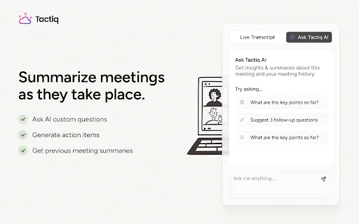ดาวน์โหลด Tactiq: ตัวช่วยจดบันทึกการประชุมด้วย AI สำหรับ Google Meet, Zoom และ MS Teams - Screenshot 2