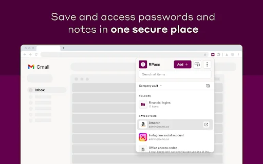 ดาวน์โหลด RPass ส่วนขยายจัดการรหัสผ่านสำหรับองค์กร – ปลอดภัยและใช้งานง่าย - Screenshot 1