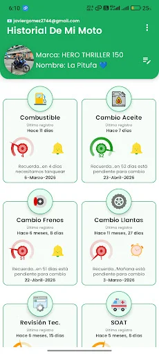 ดาวน์โหลด Historial Moto Mantenimiento ล่าสุด – จัดการดูแลรถมอเตอร์ไซค์ฟรี - Screenshot 1