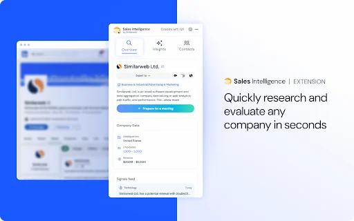 ดาวน์โหลด Similarweb Sales Extension – ค้นหาข้อมูลลูกค้าและ AI ช่วยขาย - Screenshot 1