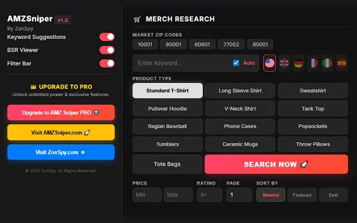 ดาวน์โหลด AMZSniper ฟรี – เครื่องมือวิจัยสินค้า Merch และ KDP ที่ดีที่สุด - Screenshot 1
