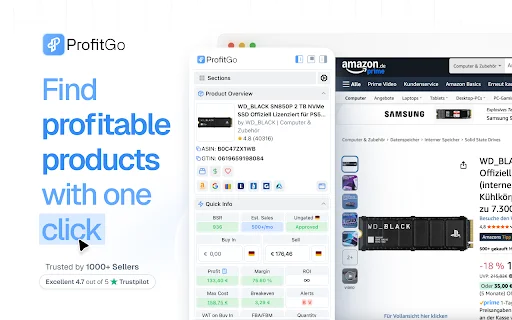 ดาวน์โหลด ProfitGo ส่วนขยาย Chrome สำหรับผู้ขาย Amazon – เครื่องมือวิเคราะห์กำไร - Screenshot 1