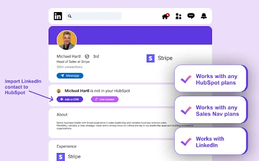 ดาวน์โหลด Hublead ส่วนขยาย Chrome เชื่อมต่อ LinkedIn และ HubSpot ง่ายๆ - Screenshot 2