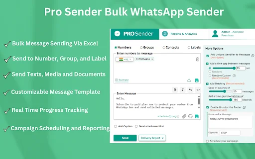 Pro Sender – ส่งข้อความ WhatsApp จำนวนมากฟรี ใช้งานง่ายที่สุด - Screenshot 2