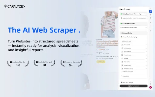 ดาวน์โหลด Capalyze: AI Web Scraper ส่วนขยายดึงข้อมูลเว็บเป็น Excel ฟรี - Screenshot 1