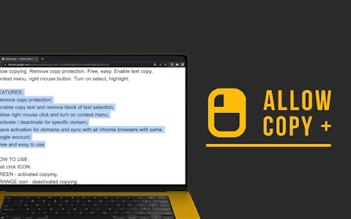Allow Copy + ดาวน์โหลดส่วนขยาย Chrome ฟรี – ปลดล็อกการคัดลอกข้อความ - Screenshot 2