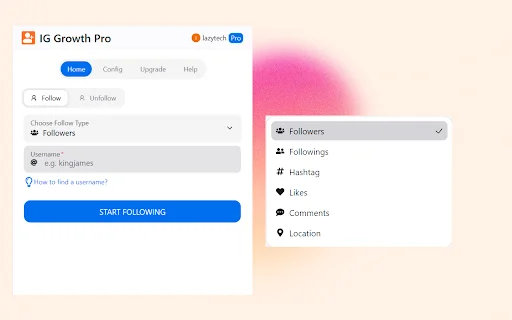 ดาวน์โหลด IG Growth Pro ล่าสุด – เครื่องมือช่วยเพิ่มผู้ติดตาม Instagram อัตโนมัติ - Screenshot 1