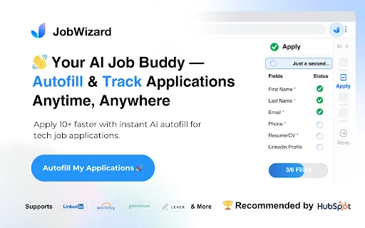 JobWizard: สมัครงานไวขึ้น 10 เท่าด้วย AI Autofill และโปรไฟล์ ATS - Screenshot 1