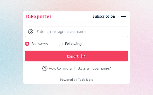 IExporter ส่งออกรายชื่อผู้ติดตาม Instagram เป็น Excel ง่ายๆ ฟรี - Screenshot 1