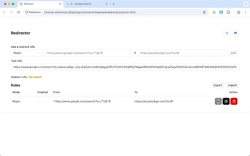 ดาวน์โหลด Redirector ส่วนขยาย Chrome – เปลี่ยนเส้นทาง URL อัตโนมัติฟรี - Screenshot 1