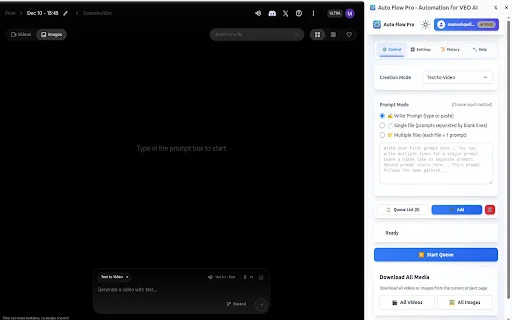 Auto Flow Pro – ส่วนขยายช่วยสร้างวิดีโอ VEO AI อัตโนมัติแบบกลุ่ม - Screenshot 1