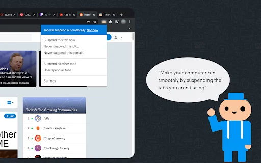 ดาวน์โหลด The Great Suspender Reloaded – ตัวช่วยประหยัด RAM และเร่งความเร็ว Chrome - Screenshot 1