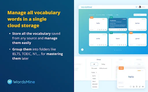 ดาวน์โหลด WordsMine ส่วนขยายช่วยจำคำศัพท์และแปลภาษาได้ทันทีฟรี - Screenshot 5