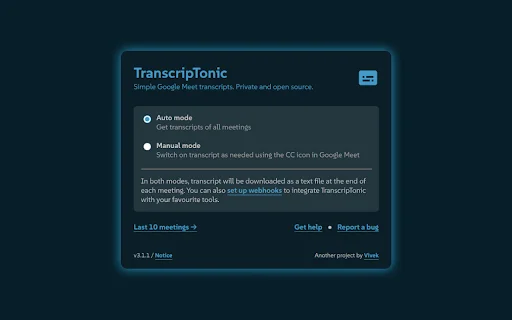 ดาวน์โหลด TranscripTonic ล่าสุด – บันทึก Google Meet ฟรีและปลอดภัย - Screenshot 1