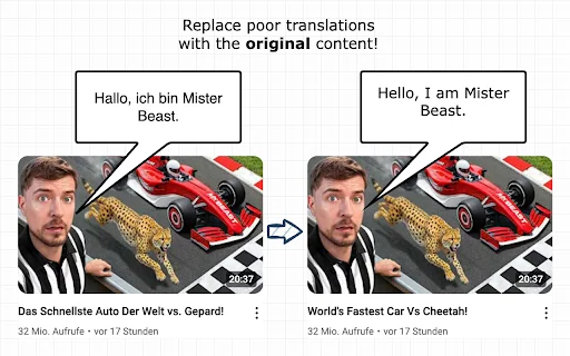 YouTube Anti Translate ดาวน์โหลดส่วนขยายเพื่อปิดการแปลภาษาอัตโนมัติ - Screenshot 1