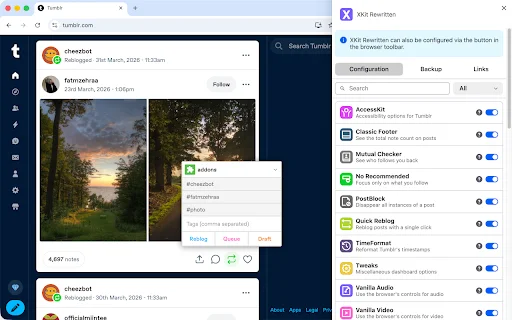 ดาวน์โหลด XKit Rewritten ล่าสุด – ปรับแต่ง Tumblr ของคุณให้สมบูรณ์แบบฟรี - Screenshot 1