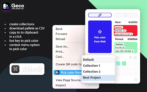 ดาวน์โหลด Color Picker – Geco เครื่องมือดูดสีที่ดีที่สุดสำหรับ Chrome - Screenshot 3
