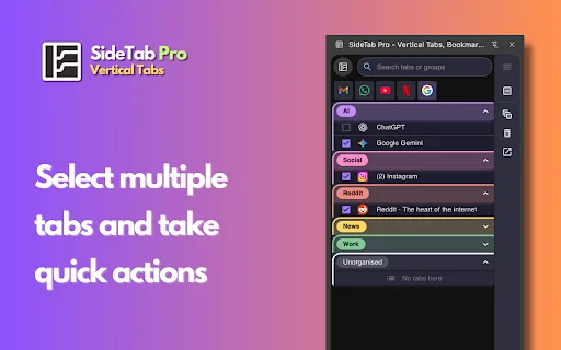 SideTab Pro: จัดการแท็บแนวตั้ง บุ๊กมาร์ก และรายการอ่านให้เป็นระเบียบ - Screenshot 3