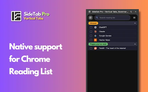 SideTab Pro: จัดการแท็บแนวตั้ง บุ๊กมาร์ก และรายการอ่านให้เป็นระเบียบ - Screenshot 4