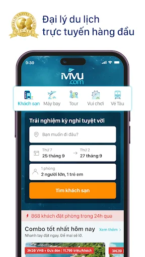 ดาวน์โหลด iVIVU.com ล่าสุด – จองโรงแรม เที่ยวบิน และรถรับส่งราคาถูก - Screenshot 1