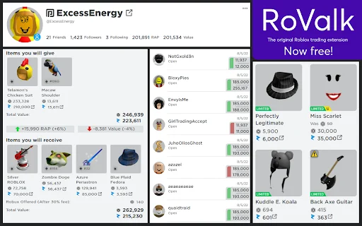ดาวน์โหลด RoValk ล่าสุด – ส่วนเสริมเทรดไอเทม Roblox ฟรีที่ดีที่สุด - Screenshot 1