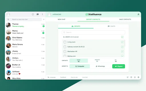 Statfluence: ส่งออกรายชื่อผู้ติดต่อ WhatsApp ได้ทันที – เครื่องมือจัดการลูกค้าที่ดีที่สุด - Screenshot 2